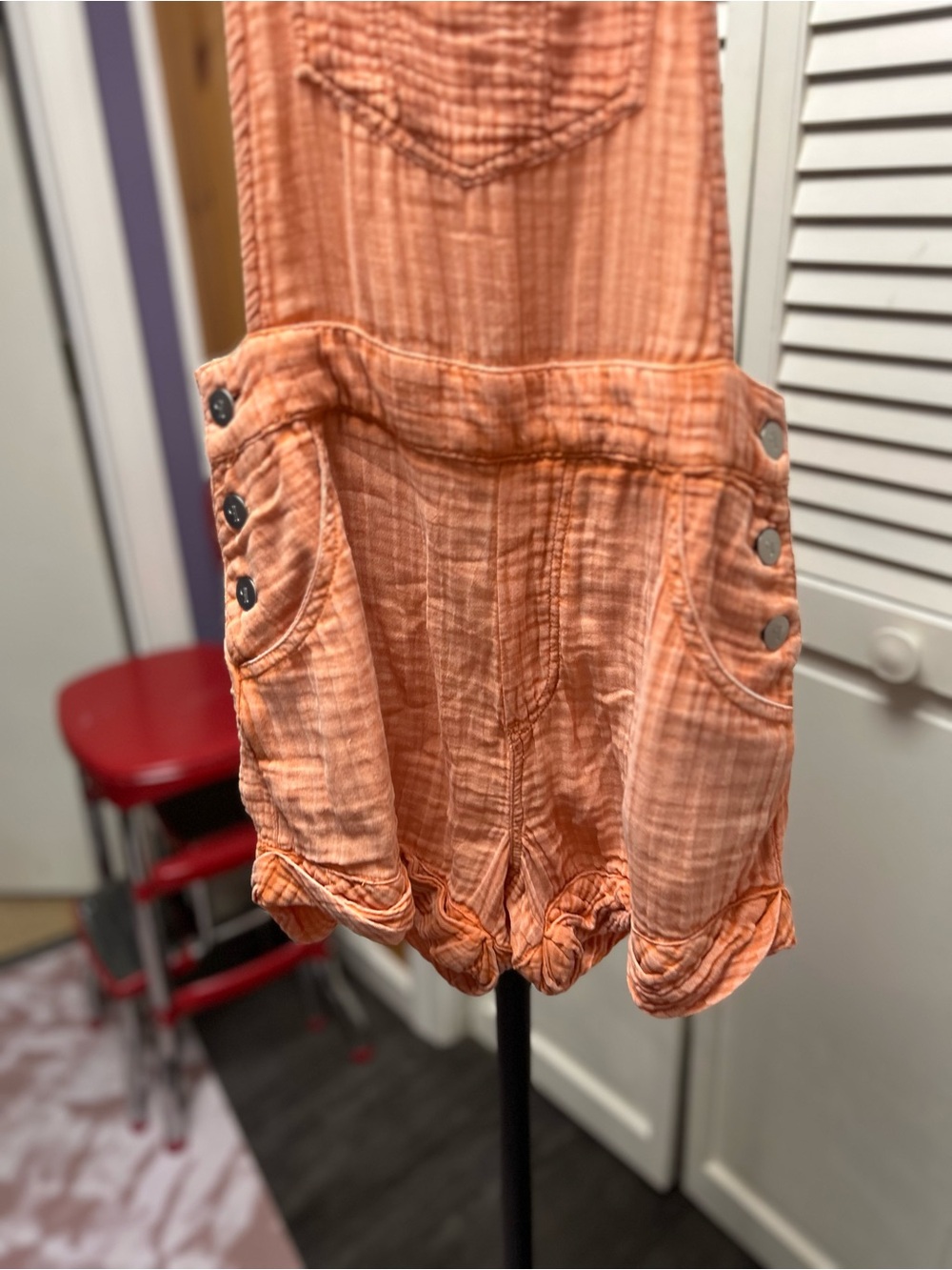 Nwot Pilcro Peach-Orange Short Overalls - Picture 7 of 8